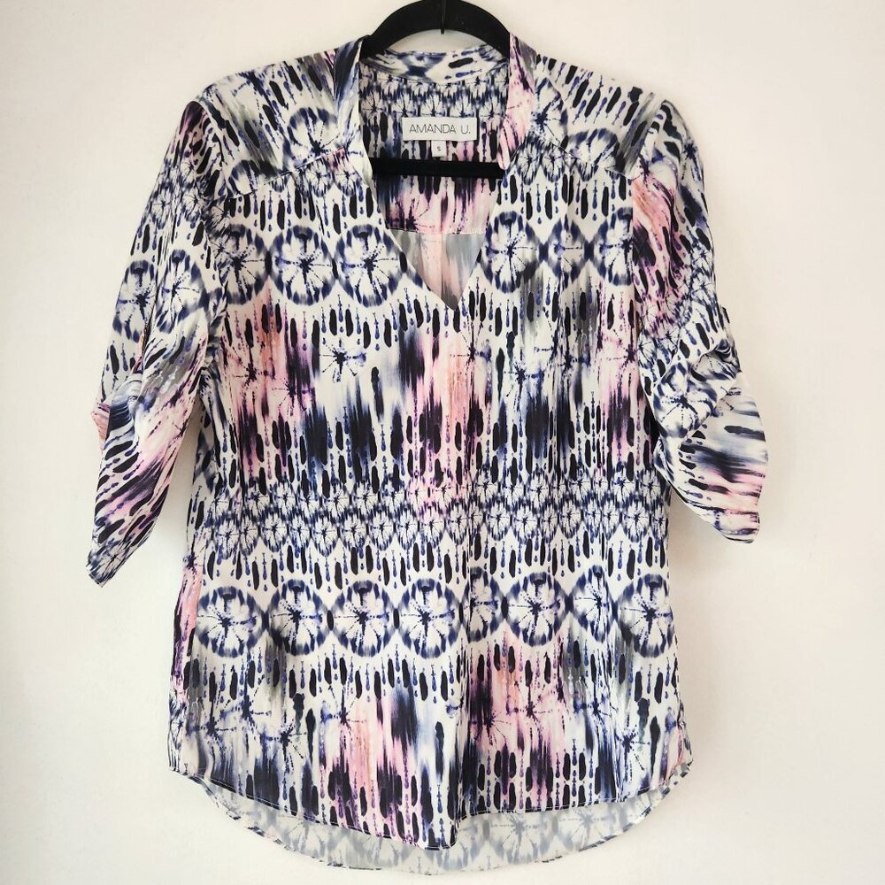 Amanda Uprichard Blouse Top Shirt Pink Purple Watercolor Tunic Women's S